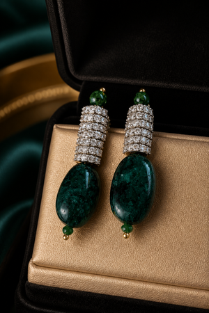 Pair of green stone earrings with diamond accents beautiful stud style 