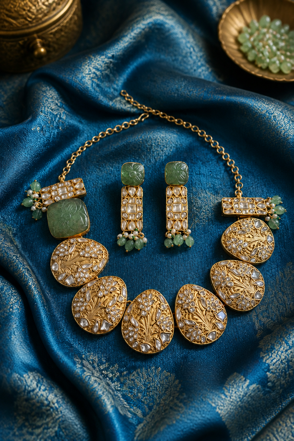 Kundan Necklace Carved Design