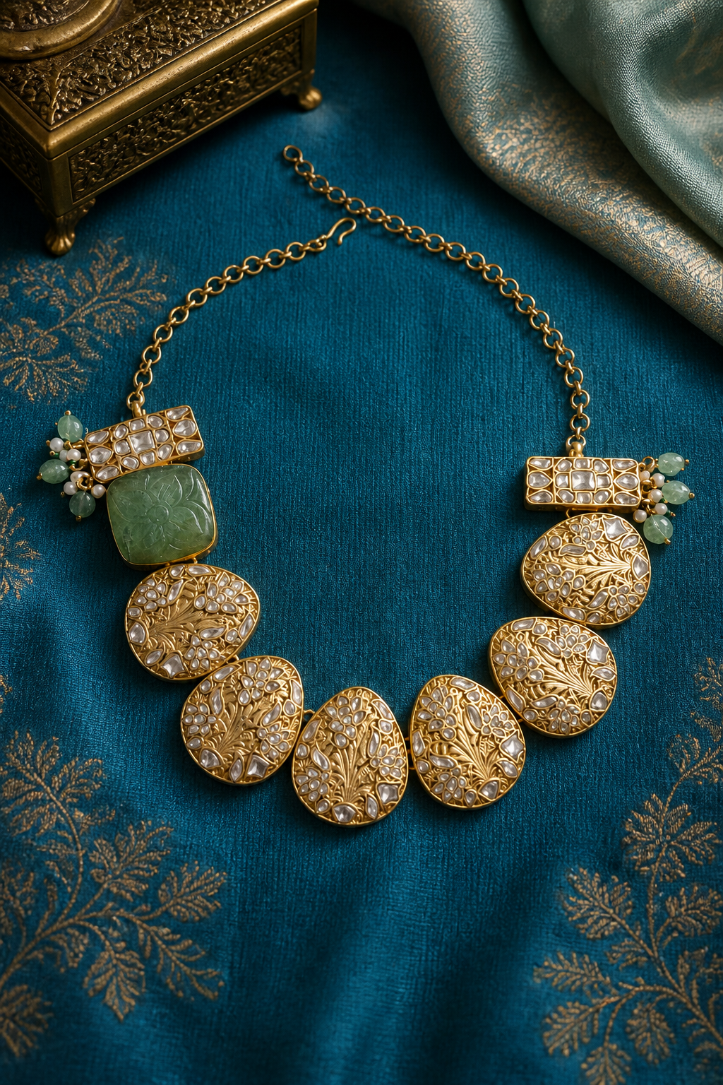 Kundan Necklace Carved Design