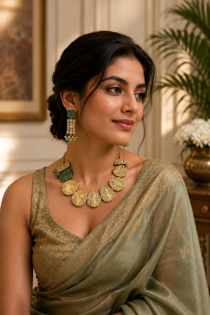 Kundan Necklace Carved Design